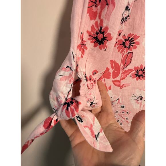 Charter Club Women's L Pink Floral Button Down Blouse with Tie Cuffs Lightweight - Picture 4 of 9